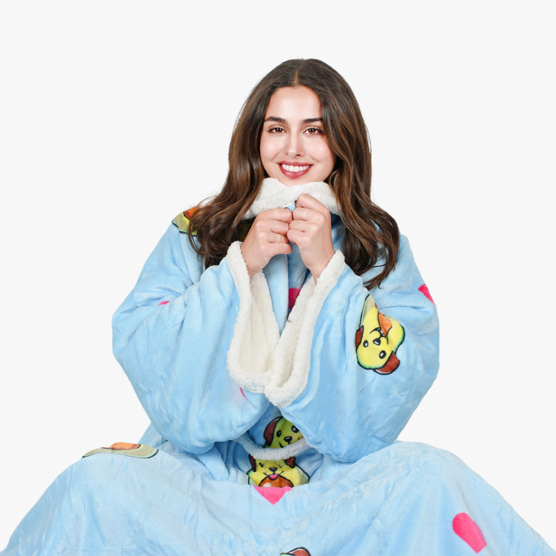 Tirrinia Sherpa Wearable Blanket with Sleeves Soft Warm Plush Full Body Throw as Warm Funny Gifts